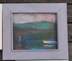 Balázs Gyula Festmény 1928-2012 Gárdony csónak  Velencei tó