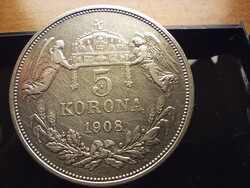 Ferenc József ezüst 5 korona 1908 KB eladó