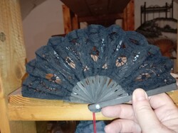 VINTAGE FEKETE BRÜSSZELI CSIPKE LEGYEZŐ ritkaság - Art&Decoration