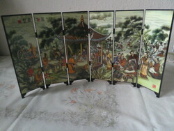 Wang Xianzhi kínai kalligráfus életképek ábrázoló mini fa paraván