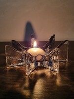 Vintage skandináv stílusú , jégüveg gyertyatartó- 14 cm