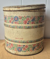Régi, magyaros virágmintás lisztesdoboz - szép állapotban