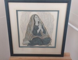 Génia Minache litográfia  44x44 cm kerettel