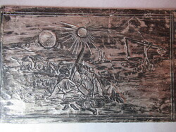Pusztai életkép, ónlemez domborítás (32,3 x 20,3 cm)