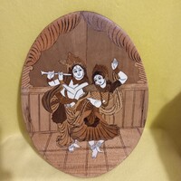 "Spirituális szerelem ". Radha és Krisna. Hindu Istenek. Intarziás fali kép, kép, falidísz. Fa kép.