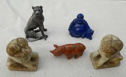 Buddha, Foo kutya, párduc / Lápisz lazuli, zsírkő, fém.