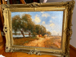 GARANTÁLTAN EREDETI CSODÁS OLGYAY FERENC /1872- / : TEHENEK A VÍZPARTON