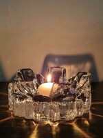 Vintage,nehéz, tömör jégüveg gyertyatartó, kínáló, asztaldísz  - 16 cm