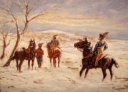 GARANTÁLTAN EREDETI CSODÁS KOLOZSVÁRY ENDRE / 1901-/: LOVAS KATONÁK A HÓBAN