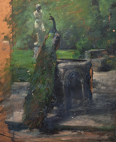 Rauscher Juliska: "Páva a parkban" és "Virágcsendélet" 1915 (kétoldalas olajfestmény) 1910-es évek