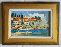 Kovács Sándor "Adriai emlék" c. keretezett tűzzománc ingyen postával