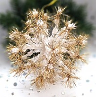 Retro zsenília és lametta nagy karácsonyfa dísz 15cm