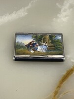 ANTIK EZÜST  TŰZZOMÁNCOZOTT   CIGARETTATÁRCA  JELENETTEL