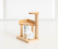 KIÁRUSÍTÁS - Vintage mini macska, cica kaparófával - bababútor, babaház kiegészítő, miniatűr, játék