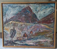 Patay Éva (1900 - 1984) Győri festő a Vizparton c. festménye 50-50-as évek Eredeti Garanciával!