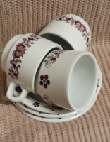 Alföldi porcelán barna magyaros kávés csesze 3db aljjal