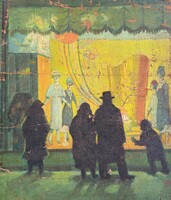 XX. század első fele: Kiratban - különleges remekmű! (olajfestmény) Jelenet a nagyvárosban