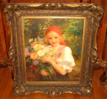 EREDETISÉG IGAZOLÁSSAL CSODÁS VYDAI BRENNER NÁNDOR /1903-1949/ KÉP: KISLÁNY VIRÁGCSOKORRAL