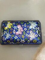 RITKASÁG ANTIK EZÜST DOBOZ, TARTÓ KÜLÖNLEGESSÉG VIRÁGOS TŰZZOMÁNC DÍSZÍTÉSSEL