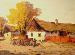 GARANTÁLTAN EREDETI CSODÁS NÉMETH GYÖRGY KÉP : FALUSI UTCA LOVASSZEKÉRREL