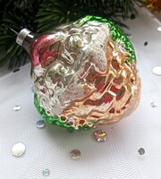 Régi üveg nagy szőlős kosár karácsonyfa dísz 7cm