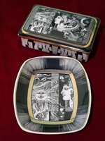 Szász Endre Hollóházi porcelán bonbonier és kis tál