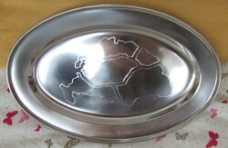 Brand New Hungary Hand-engraved Stainless Steel Oval Tray - 30 x 20 cm