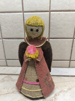 Retro karácsonyi angyalka eladó! Kézműves, szövet, fonal dísz eladó!28 cm