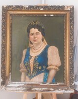 Vidovich szignóval népviseletbe öltözött hölgy 78x92 cm kerettel
