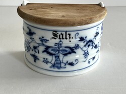 Régi, vintage német porcelán hagymamintás (Zwiebelmuster) fedeles asztali sótartó