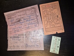 1940-es évek, négy vonatjegy, egy kéregjeggyel