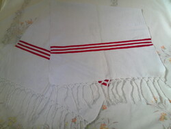 Rojtos népi konyhai textil, szőtt törülköző, kéztörlő