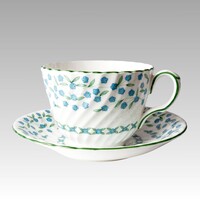 Angol Aynsley porcelán teáscsésze + alj nefelejcses mintával