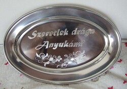 Brand New Mother's Day Hand-engraved Stainless Steel Oval Tray - 30 x 20 cm