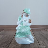 Régi Herendi porcelán anya gyermekével