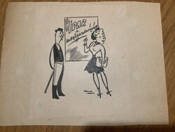 Toncz Tibor eredeti karikatúra rajza a Szabad Száj c. lapnak 14 x 12 cm