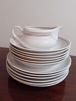 ÚJ, HATSZEMÉLYES ALFÖLDI PORCELÁN, MODERN, CSÍKOS ÉTKÉSZLET SZÓSZOS CSÉSZÉVEL