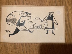 Toncz Tibor eredeti karikatúra rajza a Szabad Száj c. lapnak 9,5 x 16,5 cm