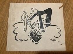 Toncz Tibor eredeti karikatúra rajza a Szabad Száj c. lapnak 17,5 x 15 cm