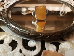 Antik ezüst, orosz gyűrű- ,jelzett - RITKA  - narancscárgás színű mézborostyán , ötvös munka szép--