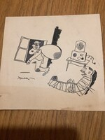 Toncz Tibor eredeti karikatúra rajza a Szabad Száj c. lapnak 14 x 13,5 cm