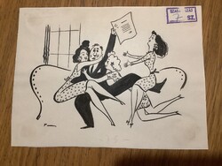Toncz Tibor eredeti karikatúra rajza a Szabad Száj c. lapnak 18 x 13,5 cm