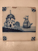 Antik delfti porcelán 18. század kék csempe vitorlás Delft nr. 64 4572