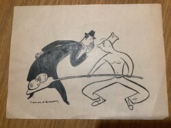 Toncz Tibor eredeti karikatúra rajza a Szabad Száj c. lapnak 15,5 x 21 cm