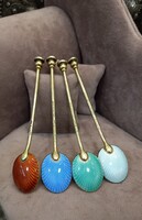 Antik Ezüst Kávéskanál Tűzzománc Díszítéssel