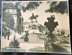 1939 EREDETI KORABELI 29 cm FOTÓ KIRÁLYI PALOTA BUDAPEST ERKÉLY SAVOYAI LOVAS SZOBOR BOMBÁZÁS ELÖ