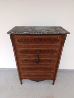 Antik intarziás copf bútor smizett 5 fiók bronzírozott réz veret starožitný nábytok 211 9258