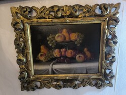 Antik faragott Florentin keretben olaj karton Asztali csendélet festmény 1933 Àrverésen Királyi....!