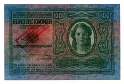 100 Korona Bankjegy 1912 1920. okt. 4. felülbélyegzéssel
