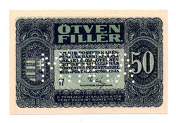 50 Fillér Postatakarékpénztár-jegy 1920 UNC MINTA perforáció
